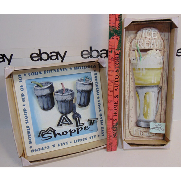 Ice Cream Soda Shoppe Signs 3D Fountain Malt Hotdog Expresso Scoops Drinks VTG - Picture 13 of 13